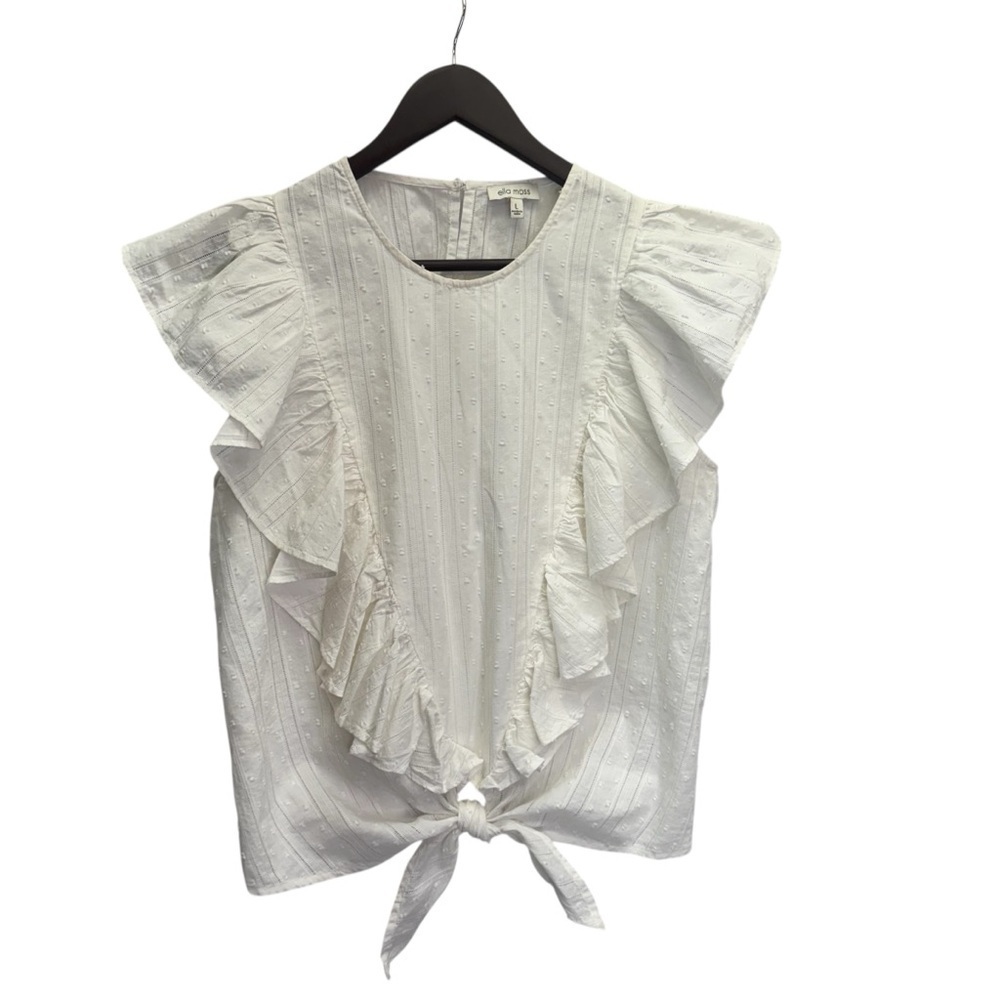 Ella Moss White Ruffle Tie-Front Blouse Size L